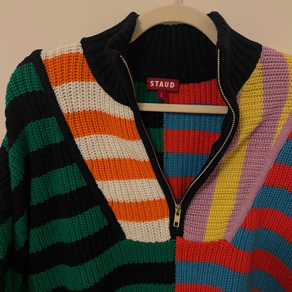 STAUD Hampton Striped Half-Zip Knit Sweater - Picture 2 of 4